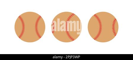 Set of softballs. Baseball balls. Red stitches. Baseball equipment. Vector illustration Stock Vector