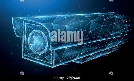 Polygonal vector illustration of CCTV Camera, Videocam or security camera on dark blue background Stock Vector