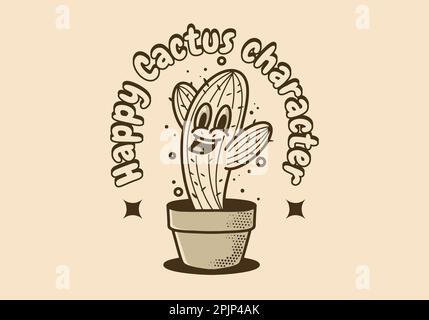 Mascot character illustration design of cactus with a cheerful face in a pot Stock Vector