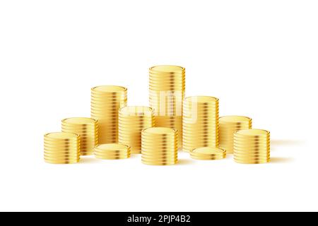 Gold Coins stack. Realistic golden money. Stacked coins. Applicable for gambling games, jackpot or bank or financial illustration. Vector illustration Stock Vector