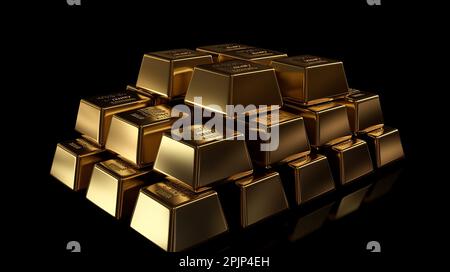 Gold bars On a black background conceptual image.Illustration Stock Photo