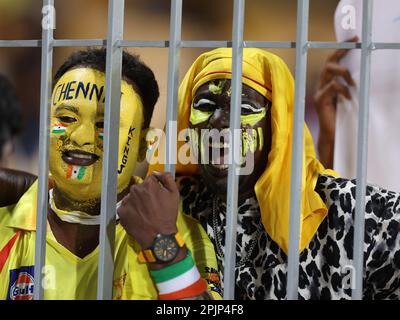 Chennai, India, 03/04/2023, Match No 6 : TATA IPL 2023: CSK Vs LSG :  Chennai Super Kings Vs Lucknow Super Giants : MSD  of CSK  at MAC stadium in Chennai.CSK Scored 217 for 7 in 20 overs. Fans enjoying the match. Stock Photo