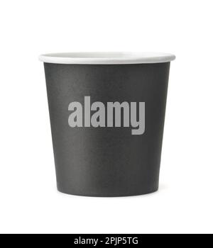 Front view of small disposable black paper coffee cup isolated on white Stock Photo