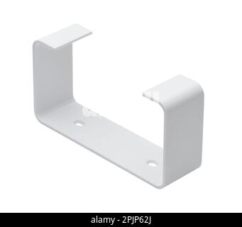 Trunking duct PVC flat wall mount holder isolated white Stock Photo