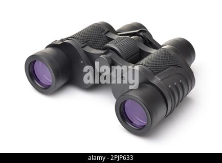 Black metal modern binoculars isolated on white Stock Photo