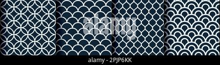 Geometric seamless pattern set. Classic japanese fabric seamless pattern. Vector illustration. Stock Vector