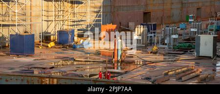 Newly built dry dock at the shipyard Stock Photo