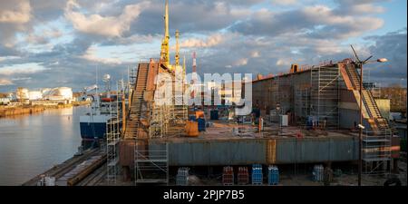 Newly built dry dock at the shipyard Stock Photo