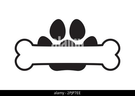 Pet banner with paw print and bone. Paw print monogram template. Vector illustration Stock Vector