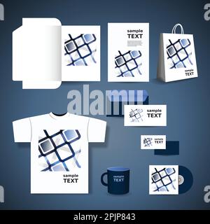 Stationery Template Design - Business Set with Blue Squares Pattern Stock Vector