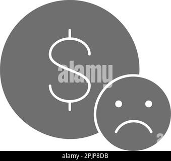 Coin with sad face, bankruptcy, dislike, negative feedback grey fill icon. Finance, payment, invest finance symbol design. Stock Vector