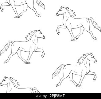 Vector seamless pattern of hand drawn doodle sketch Iceland horse isolated on white background Stock Vector