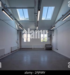 Wide angle view of the main artist studios. Whitby Street Studios, Hartlepool, United Kingdom. Architect: Group Ginger, 2021. Stock Photo