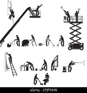 Building cleaning service and cleaner illustration Stock Vector