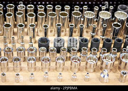 Spanner heads row hardware store Stock Photo