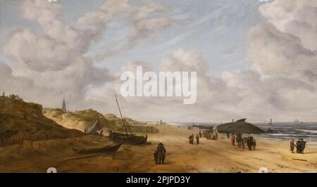 Hendrick van Antonissen painting; View of Scheveningen Sands with a beached Sperm Whale; c 1641. 17th century Dutch marine painter. Stock Photo