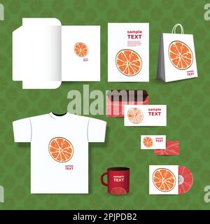 Stationery Template, Corporate Image Design with Citrus Background Stock Vector