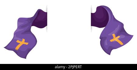 Religious template with blank space in the center, decorated on both sides with purple stole and golden crosses in cartoon style. Stock Vector