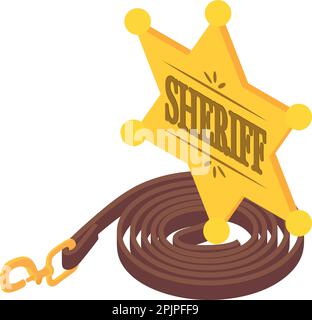 Sheriff symbol icon isometric vector. Gold sheriff badge and leather horse belt. Wild west, western Stock Vector