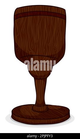 Handmade cup, chalice or goblet with wooden texture. Isolated design in cartoon style. Stock Vector