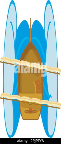 Pirate ship icon isometric vector. Vintage sailing pirate ship and big wave icon. Old vessel, retro water transport, top view Stock Vector
