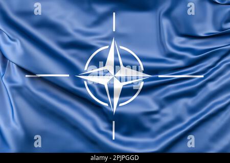 Ruffled Flag of NATO. 3D Rendering Stock Photo