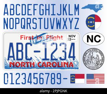 North Carolina car license plate pattern, letters, numbers and symbols, vector illustration, USA Stock Vector