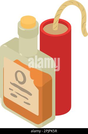 Adventurism concept icon isometric vector. Whiskey bottle and red dynamite stick. Wild west concept, western Stock Vector