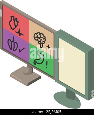Medical examination icon isometric vector. Monitor with depicting body system. Diagnostic, medicine, healthcare Stock Vector