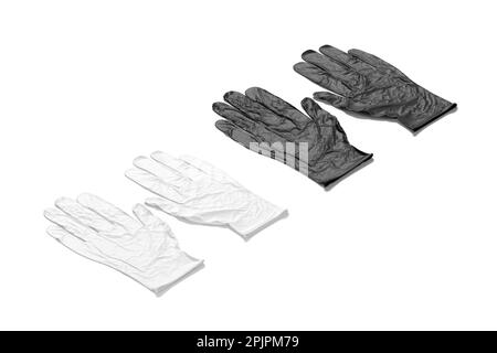 Blank black and white rubber gloves mockup lying, side view Stock Photo