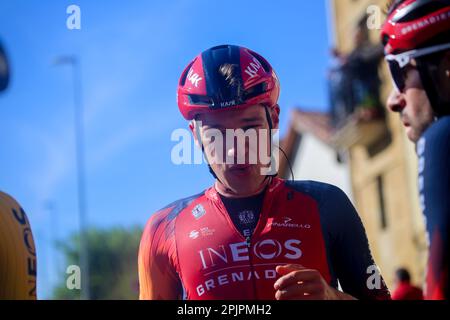 Labastida, Spain, 3th April, 2023: The Ineos Grenadiers rider, Ethan Hayter after having won the stage during the 1st Stage of the Itzulia Basque Country 2023 between Vitoria-Gasteiz and Labastida, on April 03, 2023, in Labastida, Spain. Credit: Alberto Brevers / Alamy Live News Stock Photo