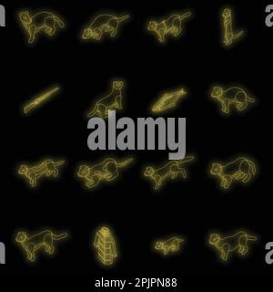 Mink icons set. Isometric set of mink vector icons neon color on black Stock Vector