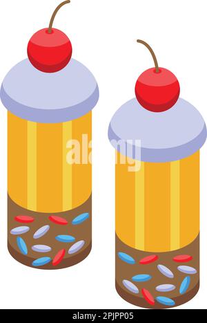 Ice banana split icon isometric vector. Cherry cream. Food dessert Stock Vector