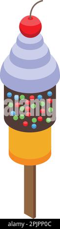 Stick banana split icon isometric vector. Cherry cream. Chocolate ice Stock Vector