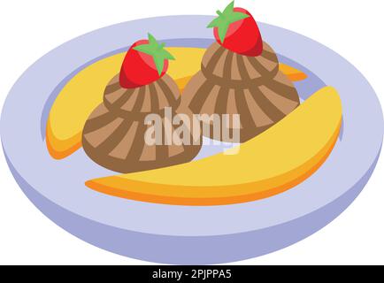 Frozen banana split icon isometric vector. Cherry cream. Food ice Stock Vector