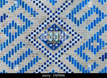 The Bibi-Khanym Mosque  colorful mosaic close-up, Samarkand, Uzbekistan Stock Photo