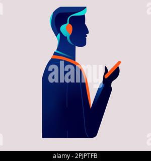 a person speaks on the phone using a wireless earphone. silhouette of a man vector illustration Stock Vector