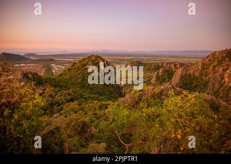 The Landscape and view from the Khao Daeng Viewpoint at the Village of Khao Daeng in the Sam Roi Yot National Park in the Province of Prachuap Khiri K Stock Photo