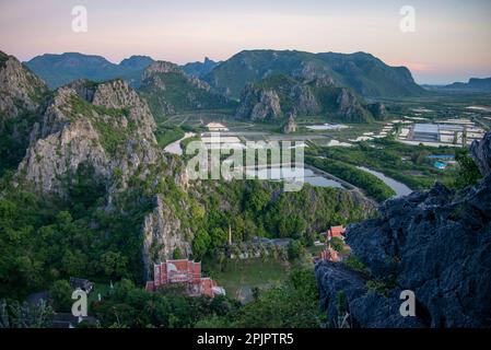 The Landscape and view from the Khao Daeng Viewpoint at the Village of Khao Daeng in the Sam Roi Yot National Park in the Province of Prachuap Khiri K Stock Photo