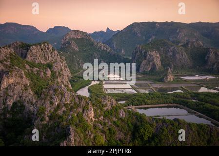 The Landscape and view from the Khao Daeng Viewpoint at the Village of Khao Daeng in the Sam Roi Yot National Park in the Province of Prachuap Khiri K Stock Photo