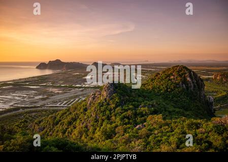 The Landscape and view from the Khao Daeng Viewpoint at the Village of Khao Daeng in the Sam Roi Yot National Park in the Province of Prachuap Khiri K Stock Photo