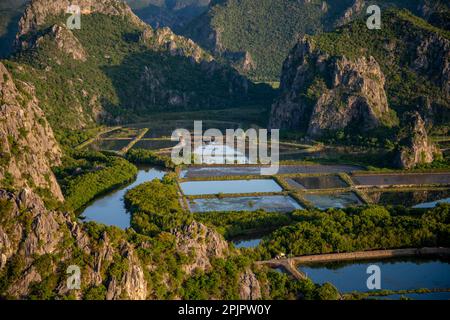 The Landscape and view from the Khao Daeng Viewpoint at the Village of Khao Daeng in the Sam Roi Yot National Park in the Province of Prachuap Khiri K Stock Photo