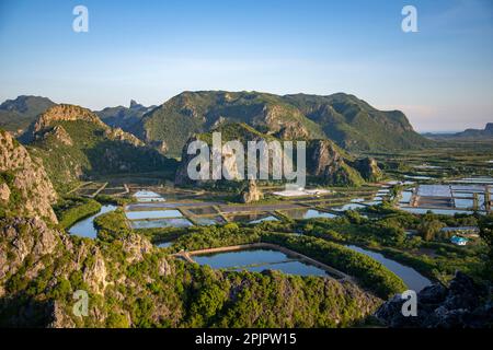 The Landscape and view from the Khao Daeng Viewpoint at the Village of Khao Daeng in the Sam Roi Yot National Park in the Province of Prachuap Khiri K Stock Photo