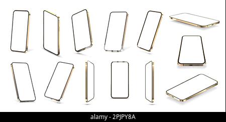 Golden mobile phone mockup with blank touchscreen Stock Vector