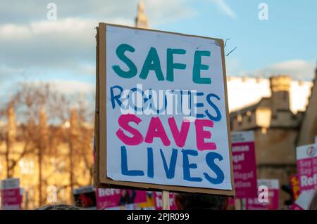 Protesters gather outside Westminster Square in opposition to the Illegal Migration Bill, groups oppose the bill and want refugees to feel welcome. Stock Photo