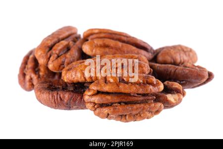 Pecan nuts isolated on white background. Shelled pecan. Clipping path Stock Photo