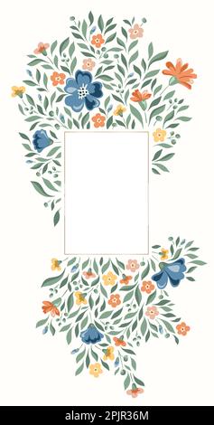 Delicate Chintz Romantic Meadow Wildflowers Vector Rectangular Frame Stock Vector