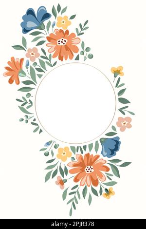 Delicate Chintz Romantic Meadow Wildflowers Vector Round Frame Stock Vector