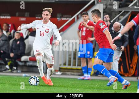 PRAGUE, CZECHIA- MARCH 24, 2023: Qualifications for UEFA Euro 2024. Match Czech Republic - Poland 3:1. In action Michal Skoras . Stock Photo
