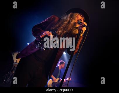Irish rockers The Answer (Cormac Neeson) live in concert at Birmingham O2 Institute, 17th March 2023 - the same day their new album 'Sundowners' was released, and also, St. Patrick's Day. Stock Photo